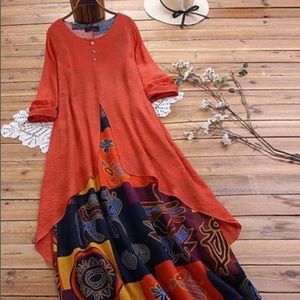 Orange Abstract Layered Midi Dress firm